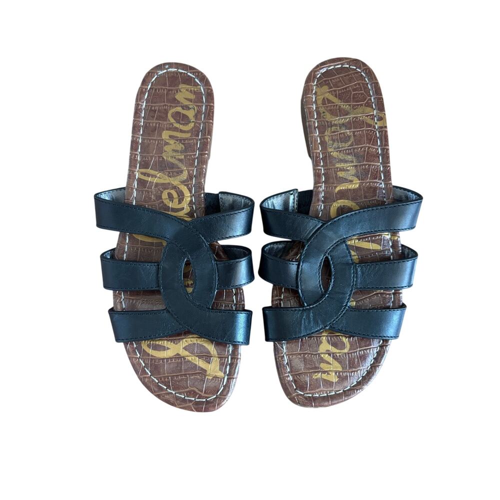 Sam Edelman Byrna Strappy Slide Sandals Black Leather Flat Open Toe Size 6